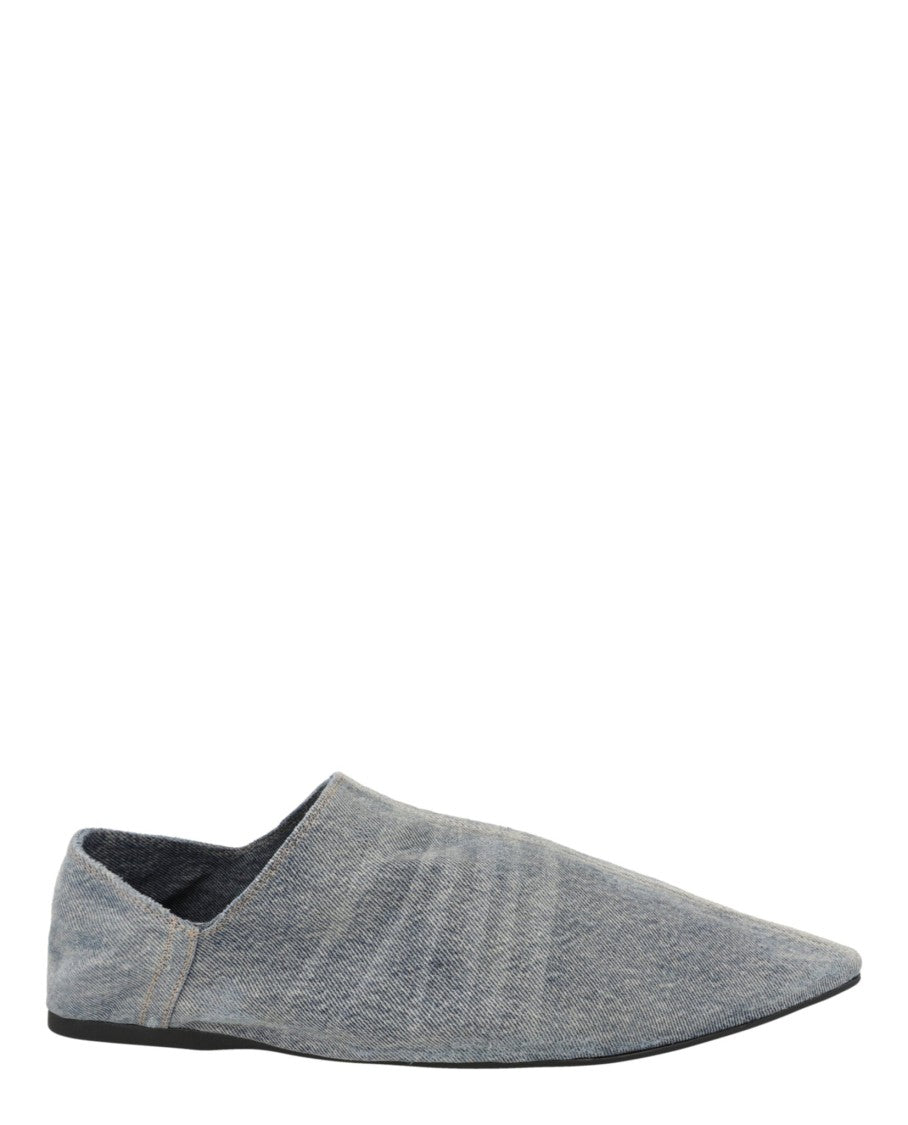 Balenciaga Pointed Toe Denim Mules With Collapsible Back