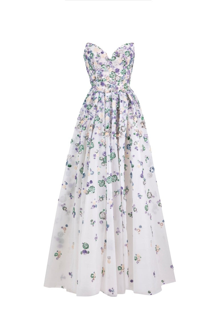 Saiid Kobeisy Tulle, Strapless Beaded Dress With Heart Shaped Top
