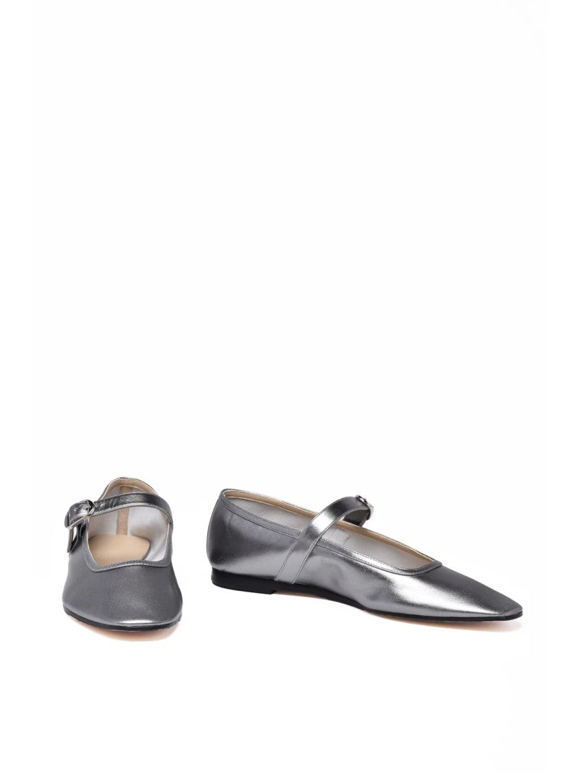 Le Monde Béryl Silver Slim Buckle Leather Flats
