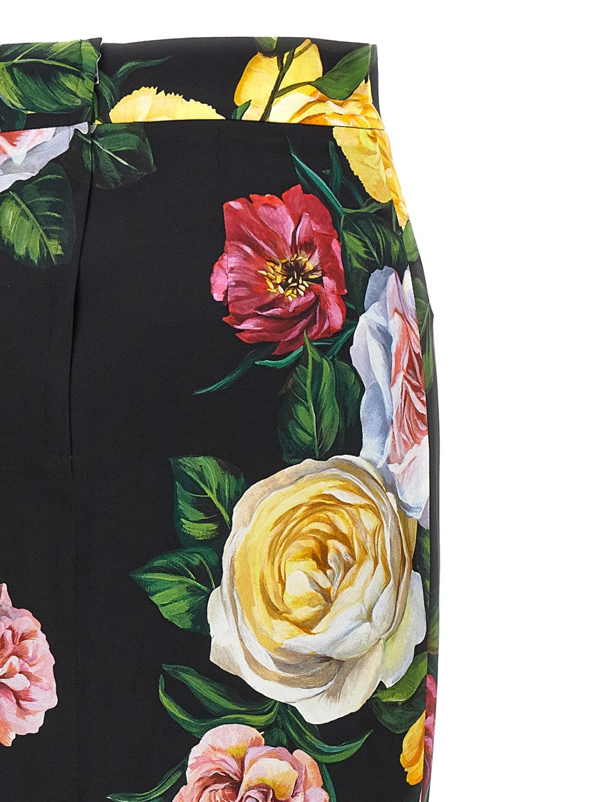 Dolce & Gabbana Floral Print Charmeuse Silk Longuette Skirt