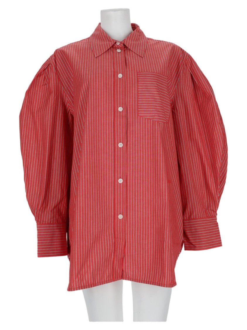 Ganni Loose-Fit Puffed Sleeve Striped Organic Cotton Shirt