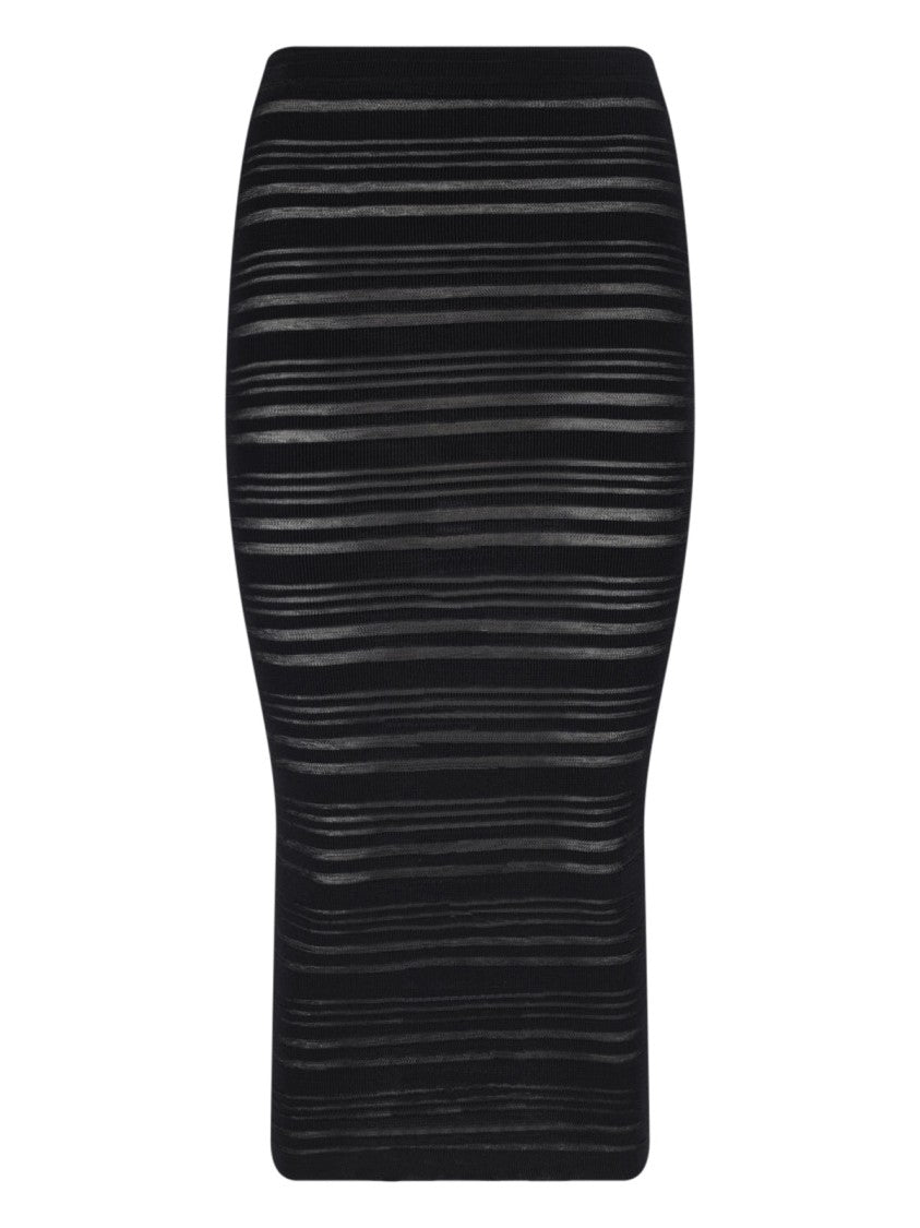 Andreâdamo Black Semi-Transparent Ribbed Maxi Skirt