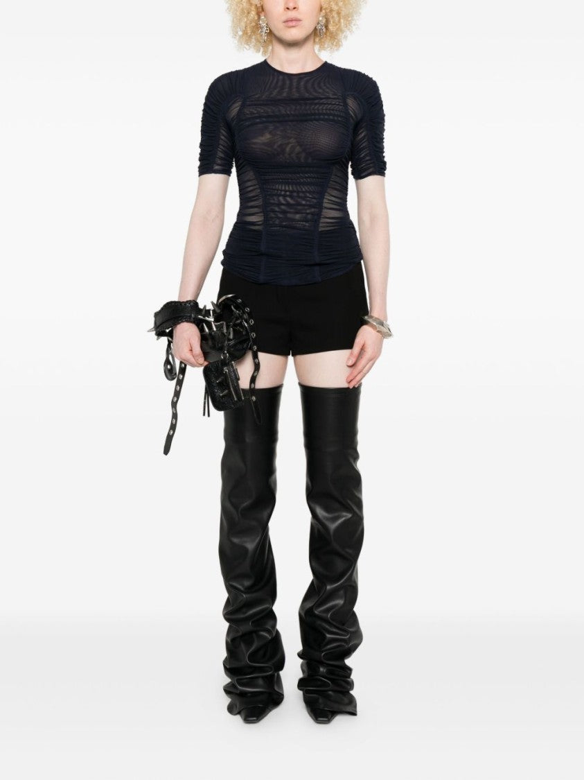 Mugler Blue Mesh Crew Neck Short Top