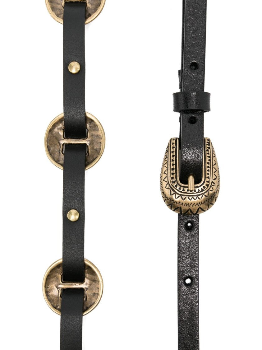 Pinko Slim Black Calf Leather Belt With Decorative Studs