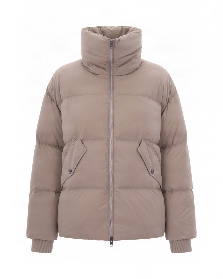 Woolrich Light Taupe Kelly Short Quilted High Collar Down Jacket