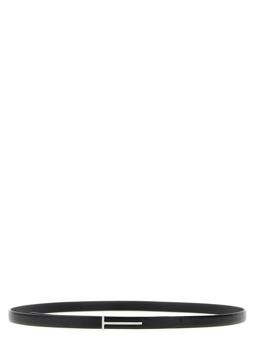 Tom Ford Minimalist Black Belt With Polished Buckle