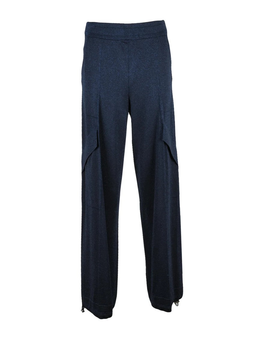Circus Hotel Blue Lurex Viscose-Blend Wide-Leg Track Pants