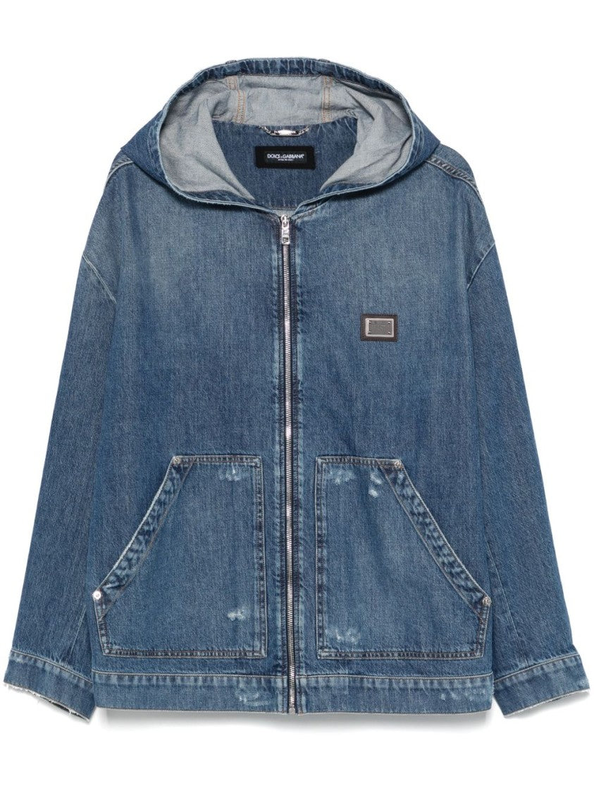 Dolce & Gabbana Indigo Blue Denim Casual Jacket With Classic Hood