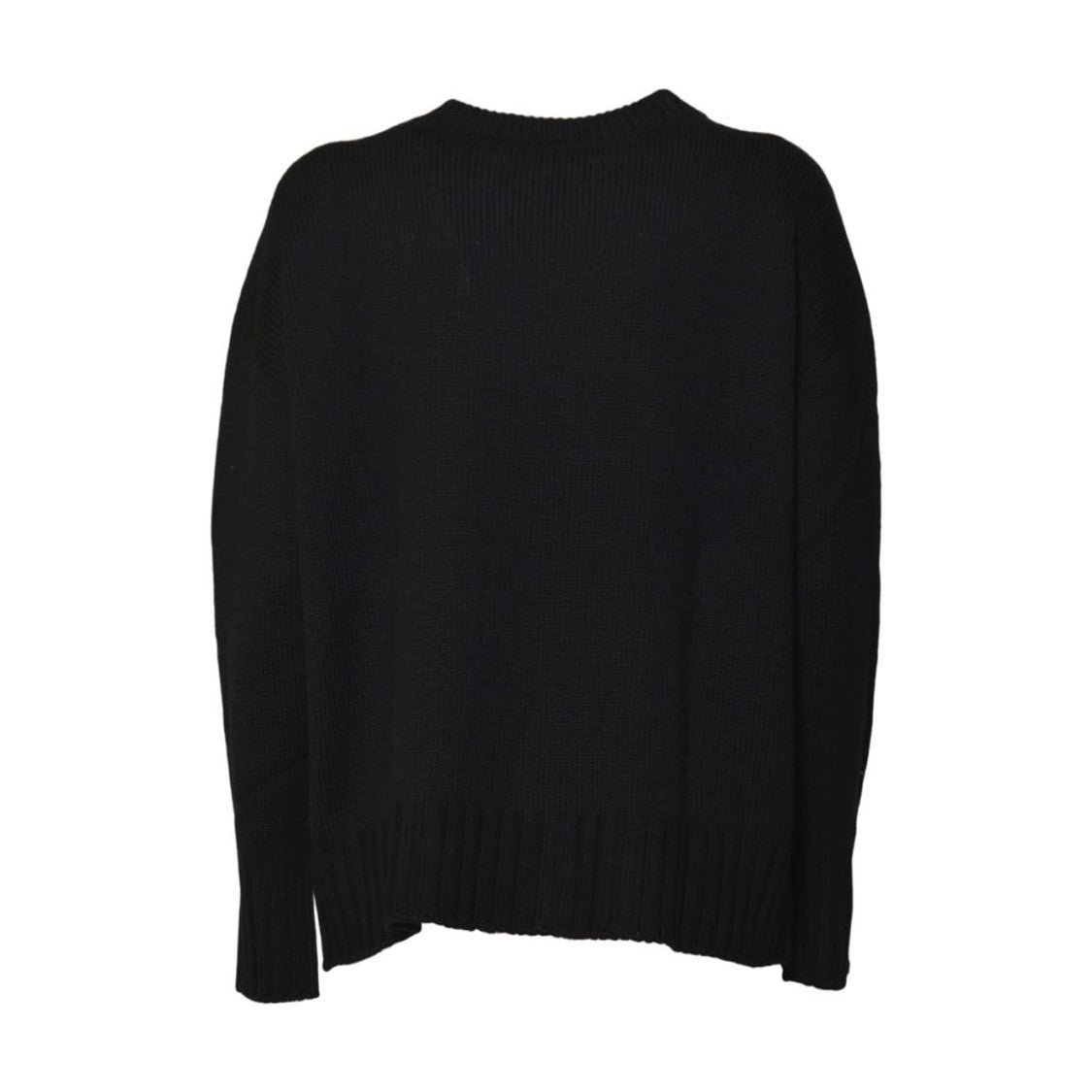 Solotre Solid Black Sweater With Round Neckline And Long Sleeves