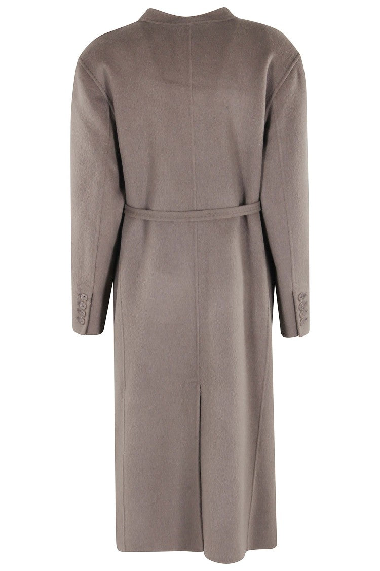 Isabelle Blanche Cappotto With Collarless Neckline And Removable Belt