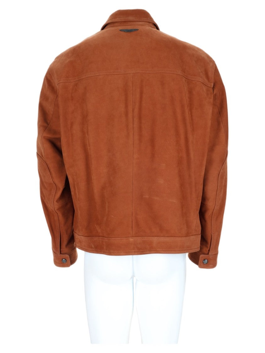Boss Brown Suede Leather Sport Jacket With Classic Collar