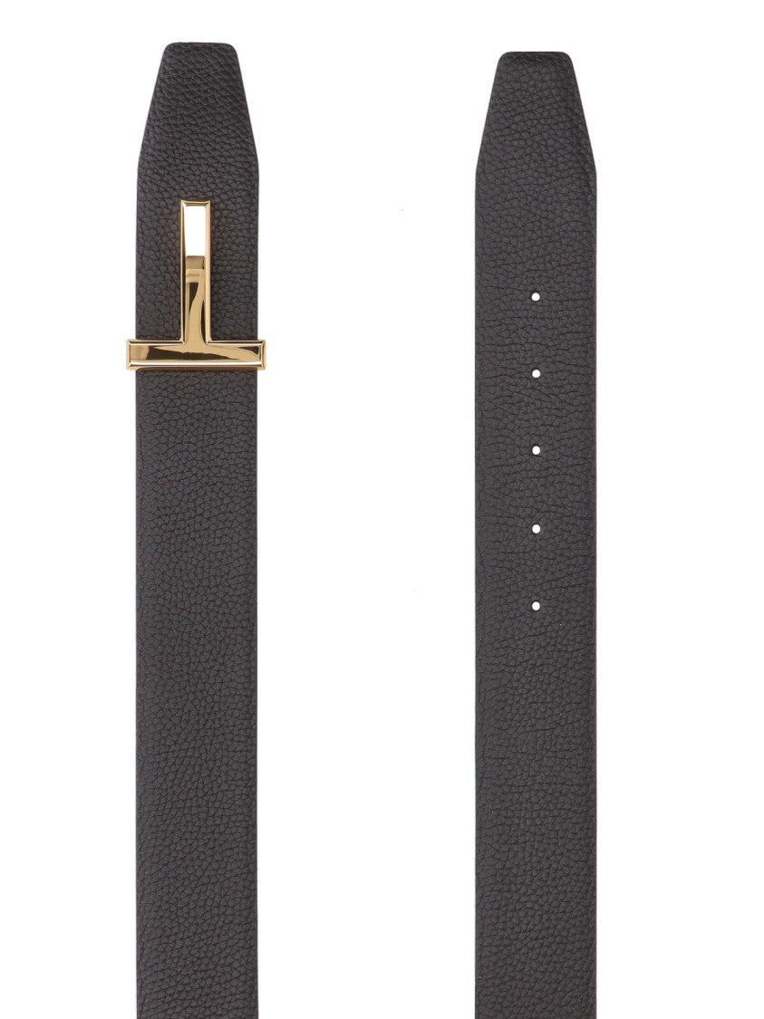 Tom Ford Dark Brown T Icon Hammered Leather Belt