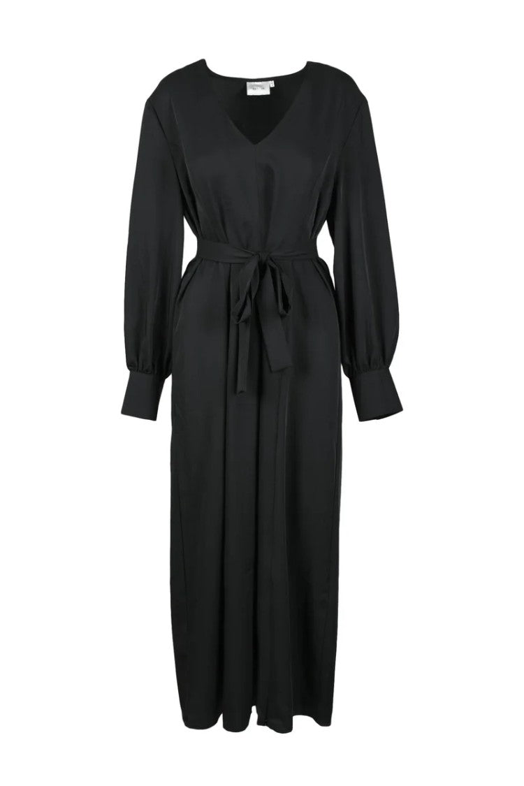 Gestuz Black V-Neck Polyester Midi Dress
