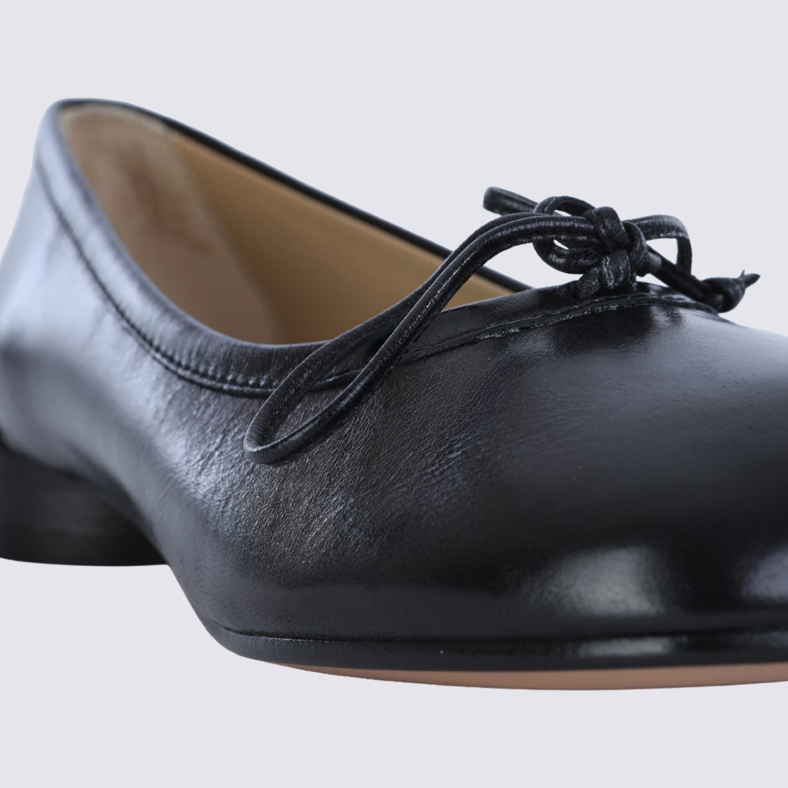 Mm6 By Maison Margiela Black Leather Ballet Flats With Block Heel
