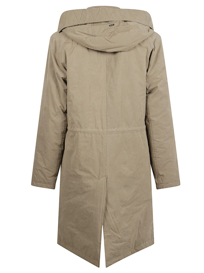 Herno Hooded Dove Grey Coat With Concealed Front Closure