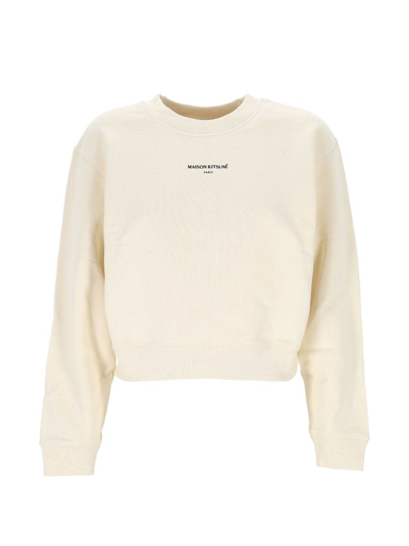 Maison Kitsuné Cropped Sweater With Relaxed Fit And Subtle Text Logo