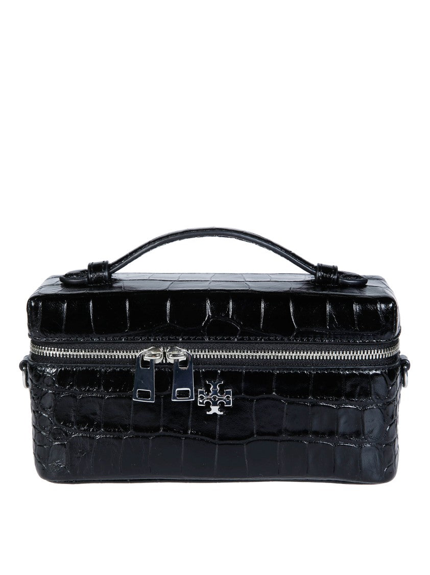 Tory Burch Charlie Embossed Croc Silver Hardware Vanity Case