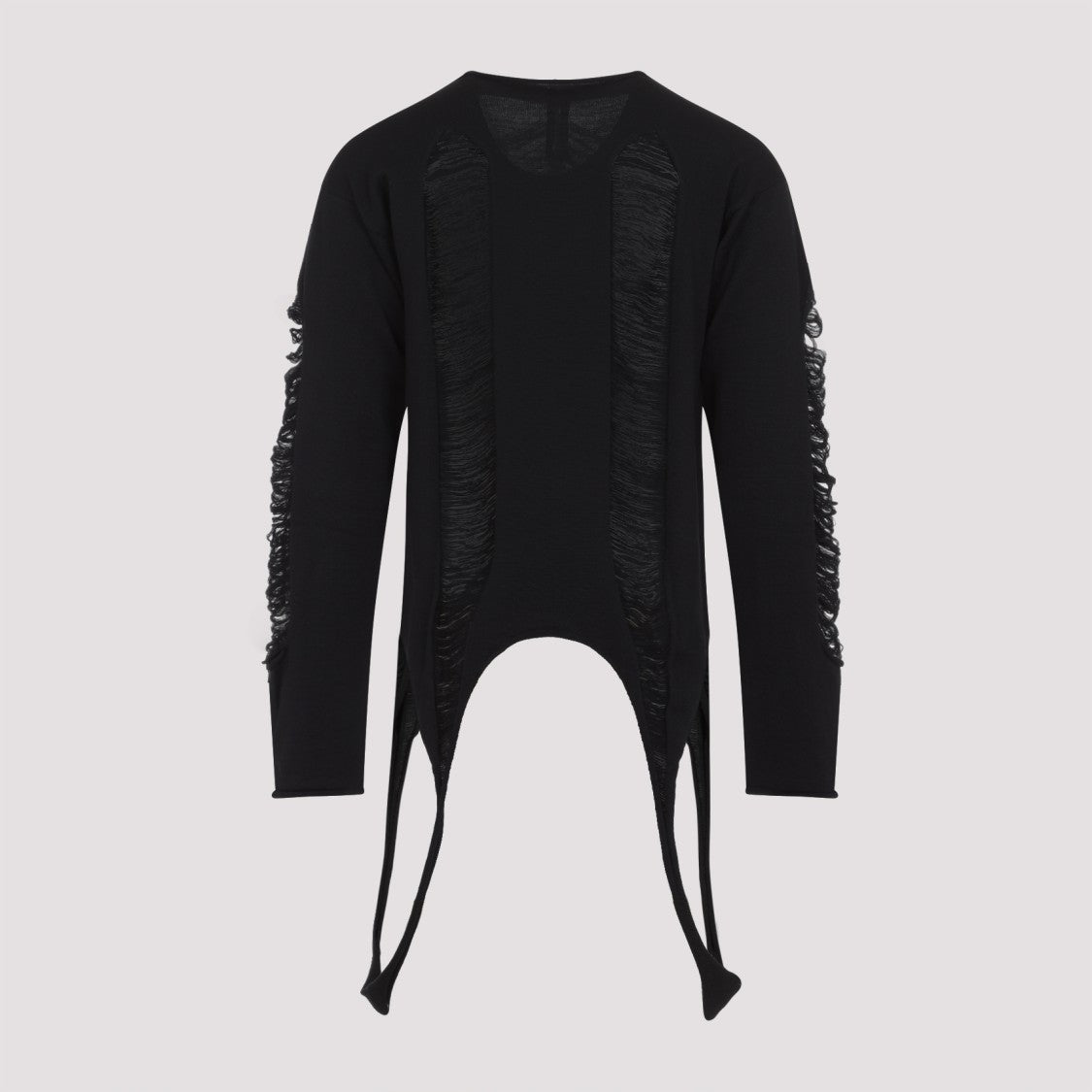 Rick Owens Frayed Detail Black Top In 100% Virgin Wool