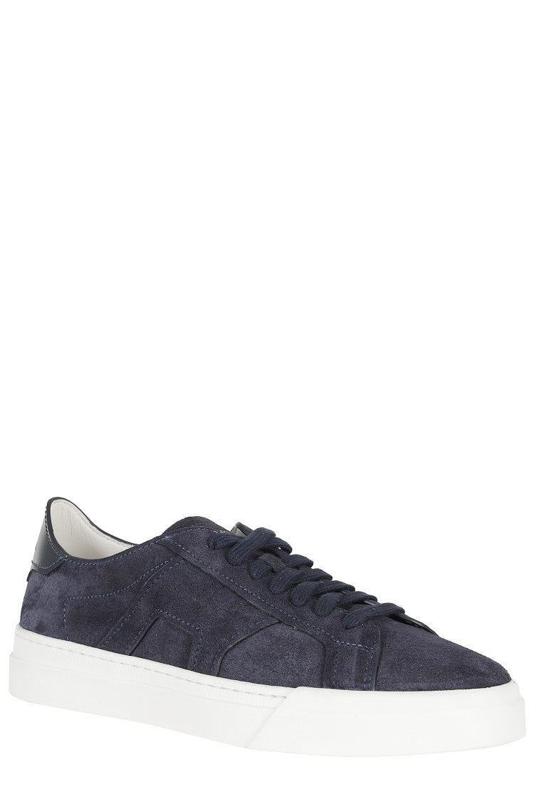 Santoni Blue Gloria Suede Leather Rubber Sole Leather Sneakers