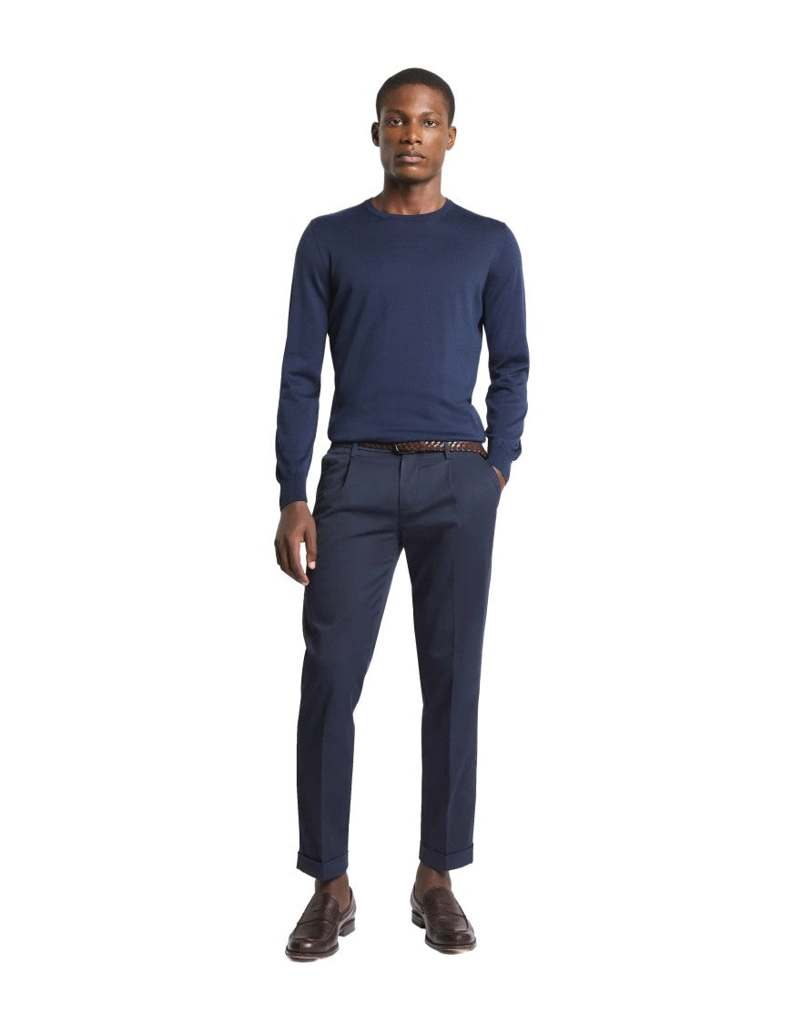 Fay Crew Neck Knit Sweater With Ribbed Cuffs