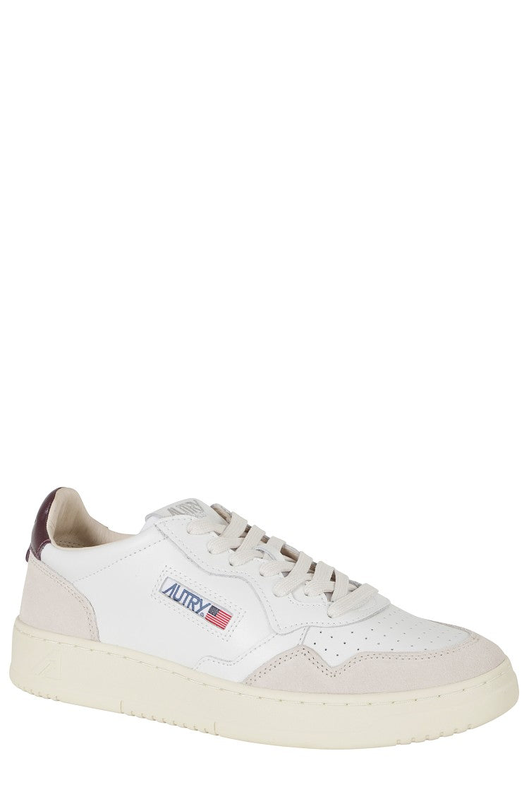 Autry White Burgundy Medalist Low Suede Inserts Leather Sneakers