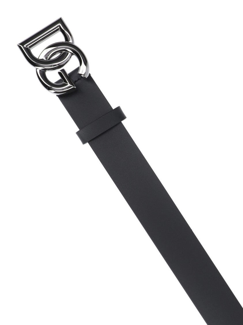 Dolce & Gabbana Black Calf Leather Logo Belt