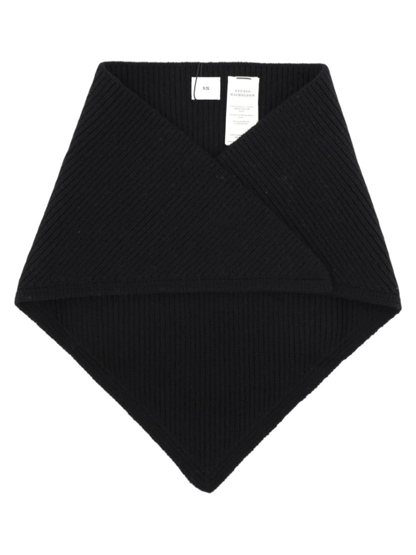 Studio Nicholson Black Ribbed Knit Triangle Merino Wool Scarf