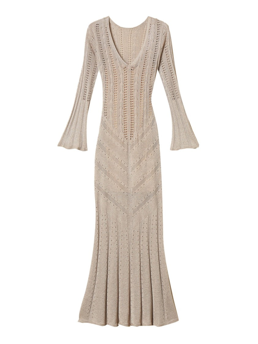 Twin-Set Sand Lurex Americane Knit Maxi Dress