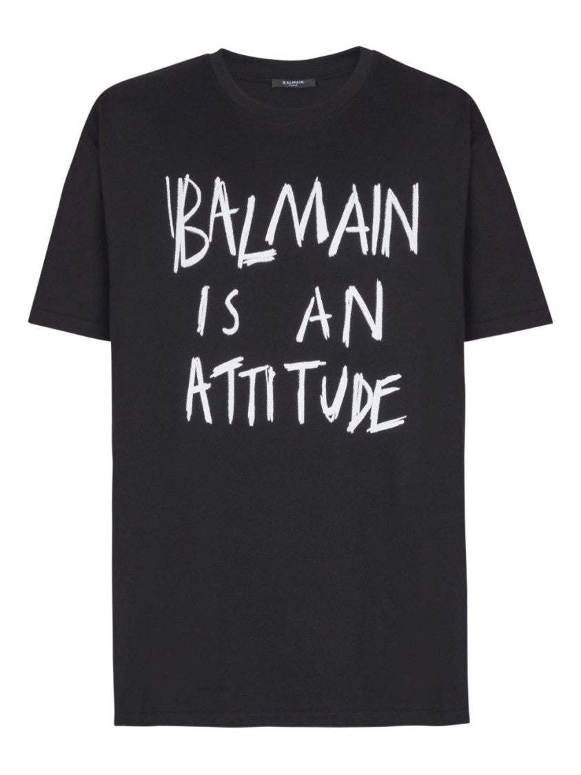 Balmain Black Printed Cotton T-Shirt