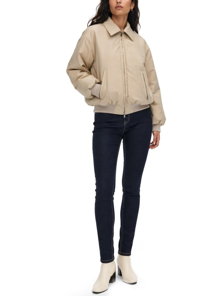 Celine Cropped Nylon Down Jacket With Wide Collar And Padded Design