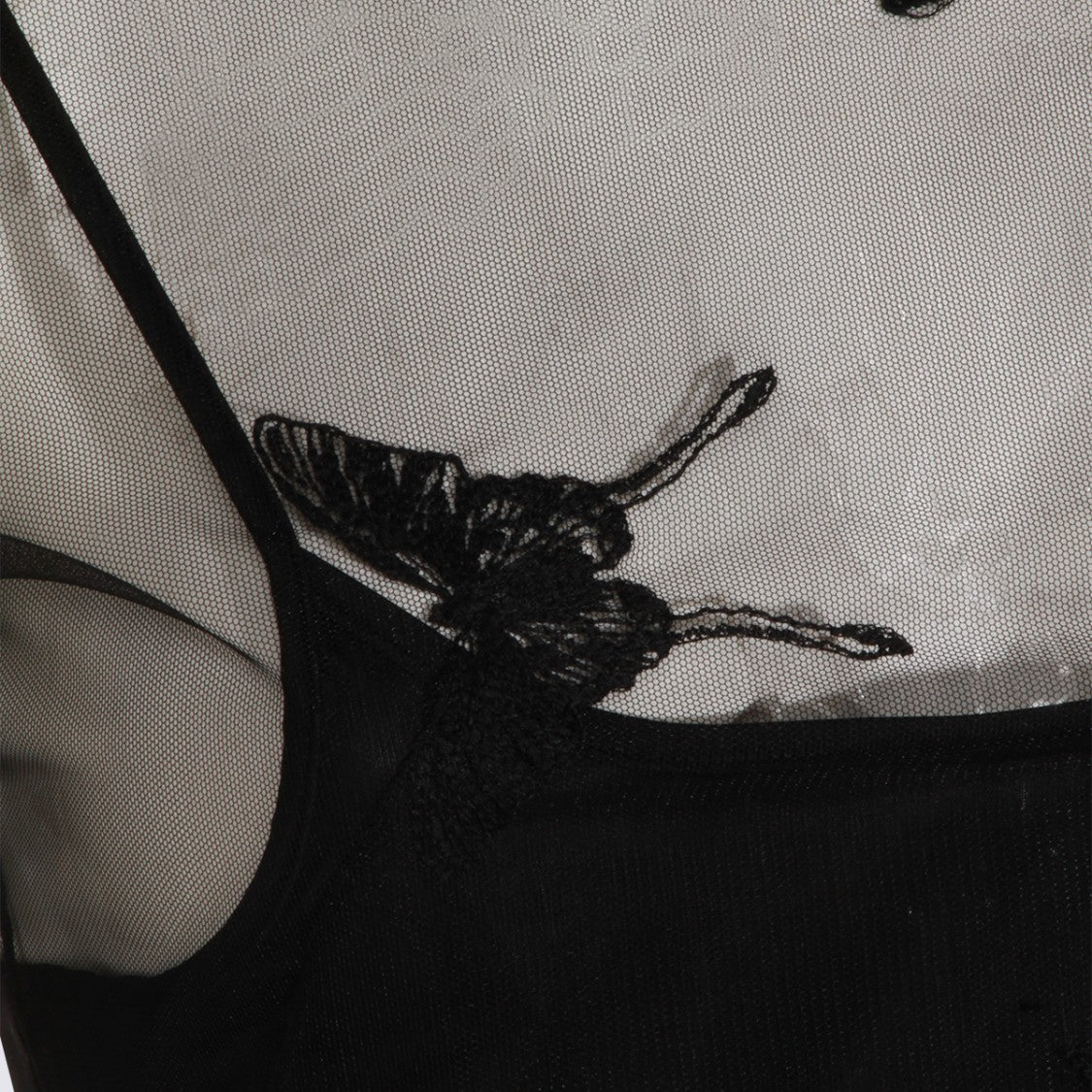 Blumarine Sheer Long-Sleeve Top With Butterfly Embroidery And Camisole Layer