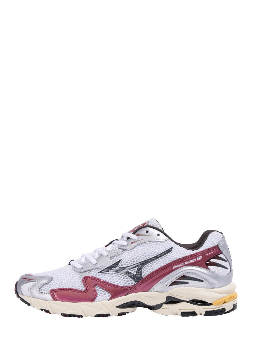 Mizuno Wave Rider 10 Sneakers In Breathable White Mesh