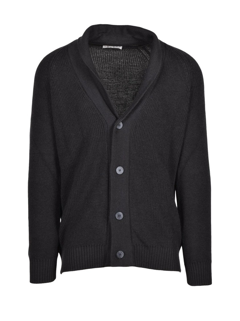 Cashmere Company P. Button-Front Knit Cardigan With Shawl Collar And Ribbed Detail