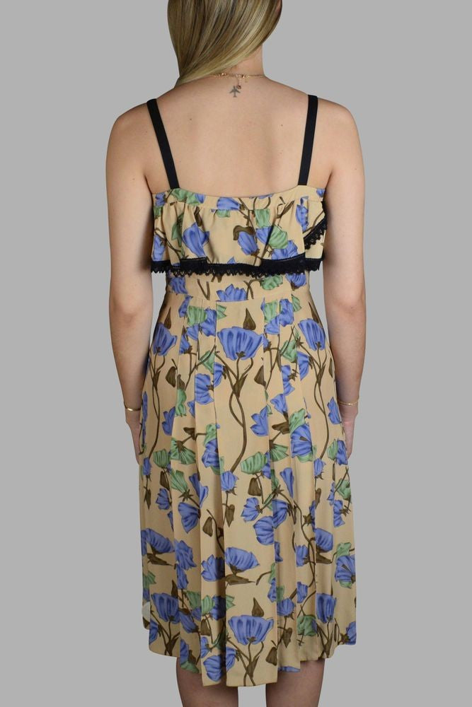 Prada Floral Embellished Day Dress With Lace Detail