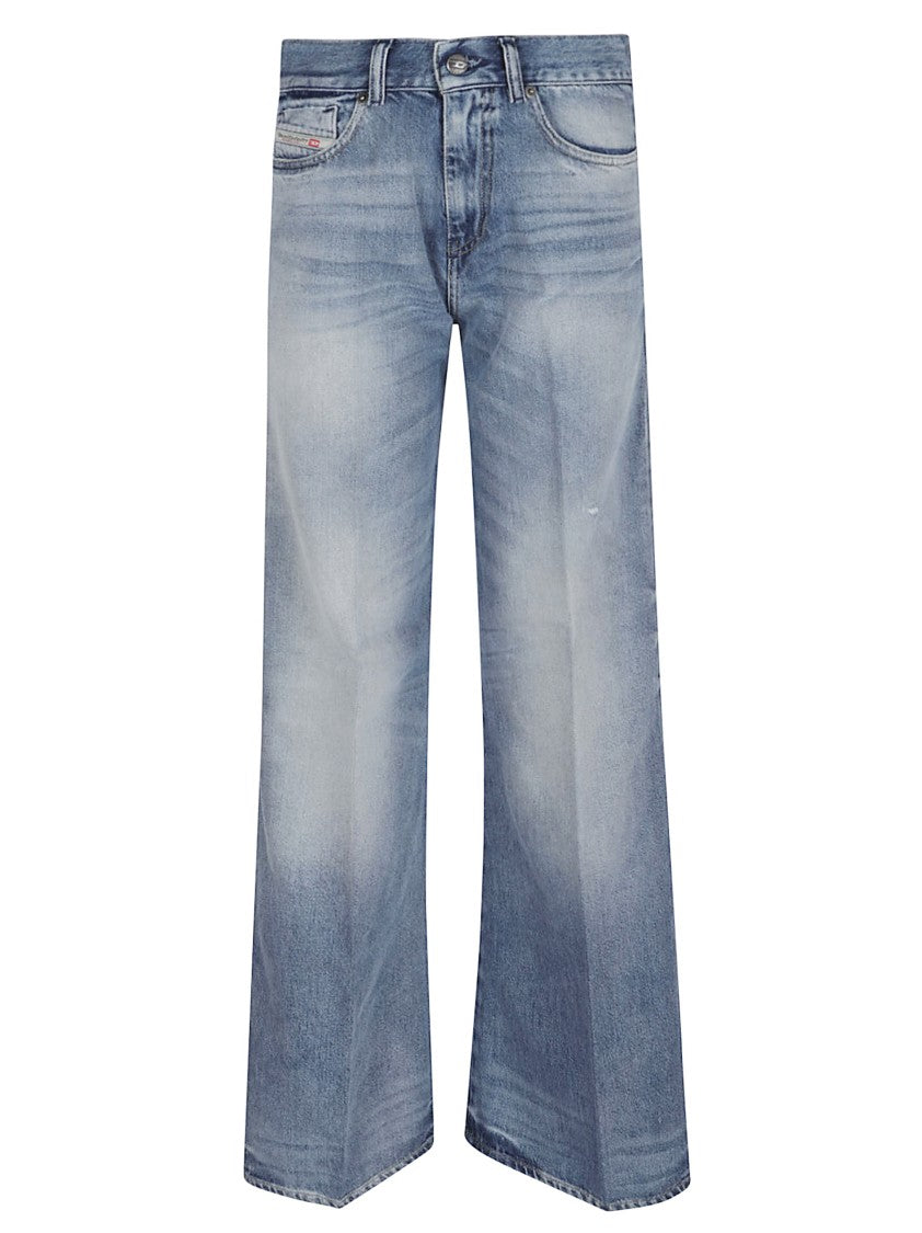 Diesel Mid-Rise Wide Leg Denim Trousers In Faded Blue Wash