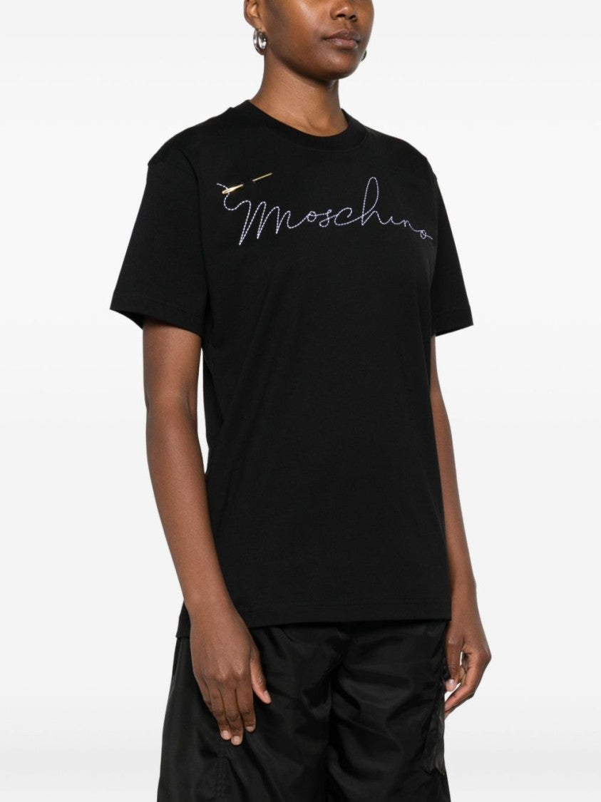Moschino Cotton Short-Sleeved Top With Embroidered Logo