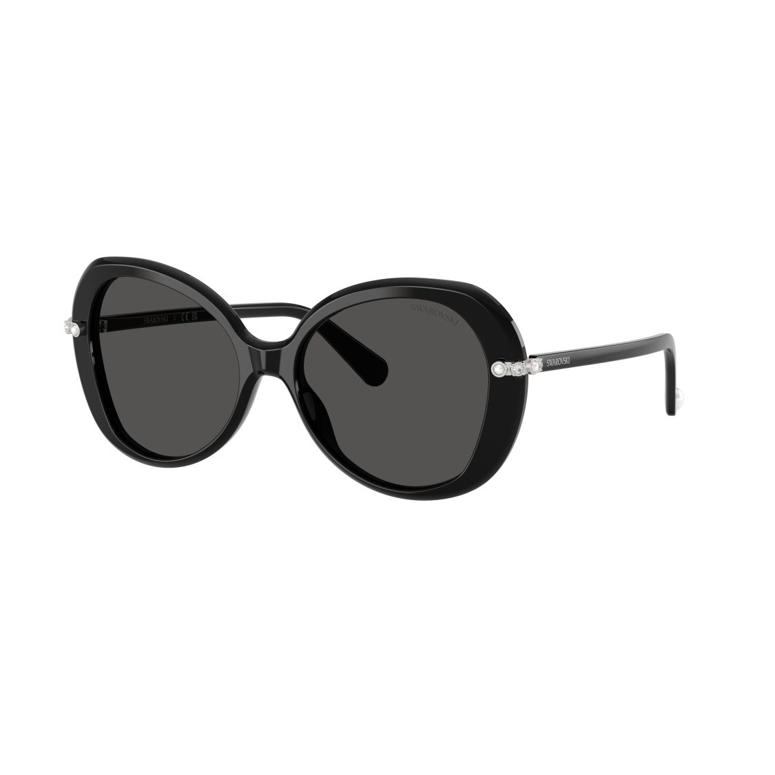 Swarovski 0Sk6059 Rounded Black Acetate Sunglasses With Crystal Embellishments