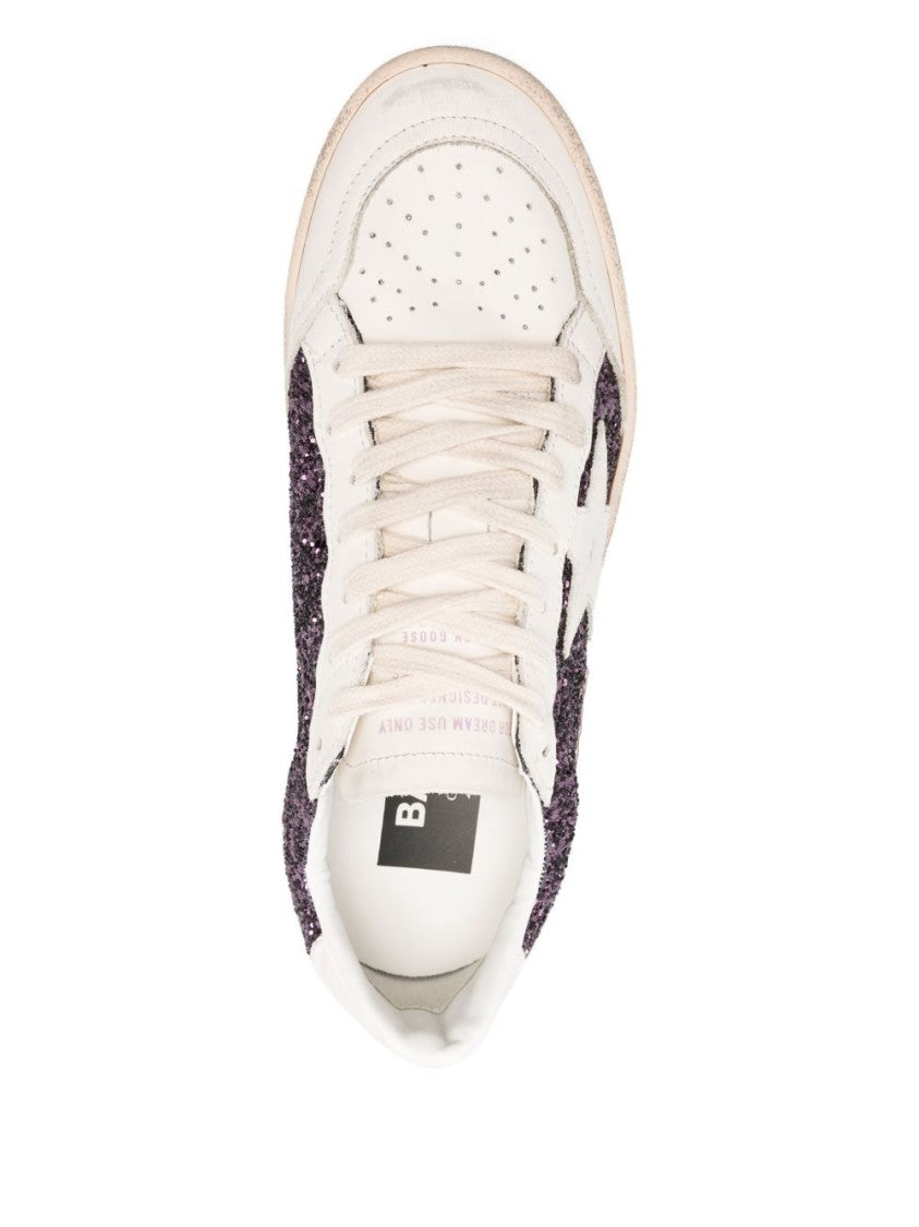 Golden Goose Beige Glitter Detail Leather Sneakers