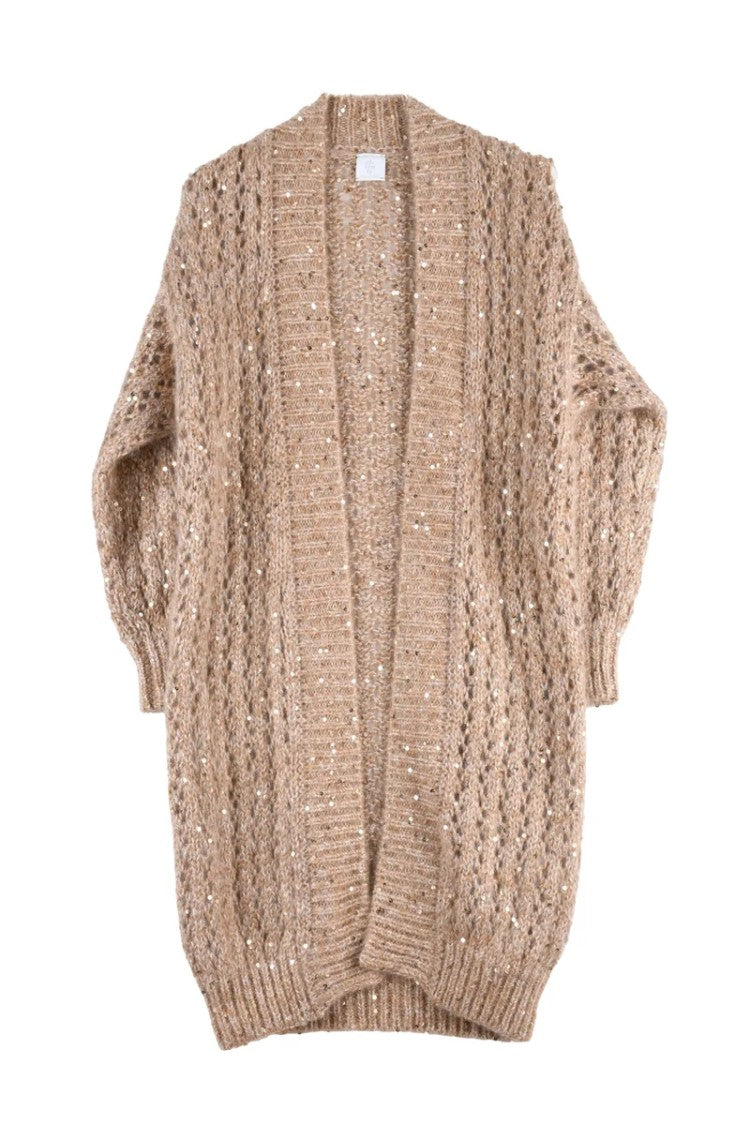 Eleventy Women's Long Lamé Cardigan - Beige/White