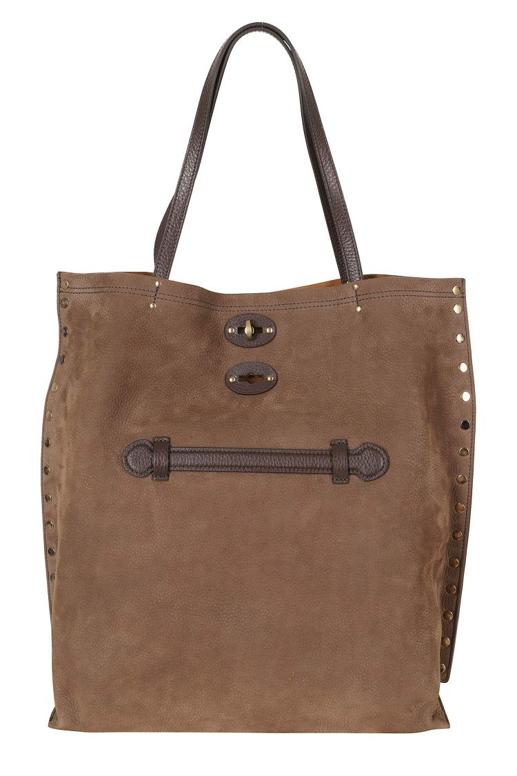 Zanellato Large Tote Handbag In Soft Nabuk Leather With Gold Studs
