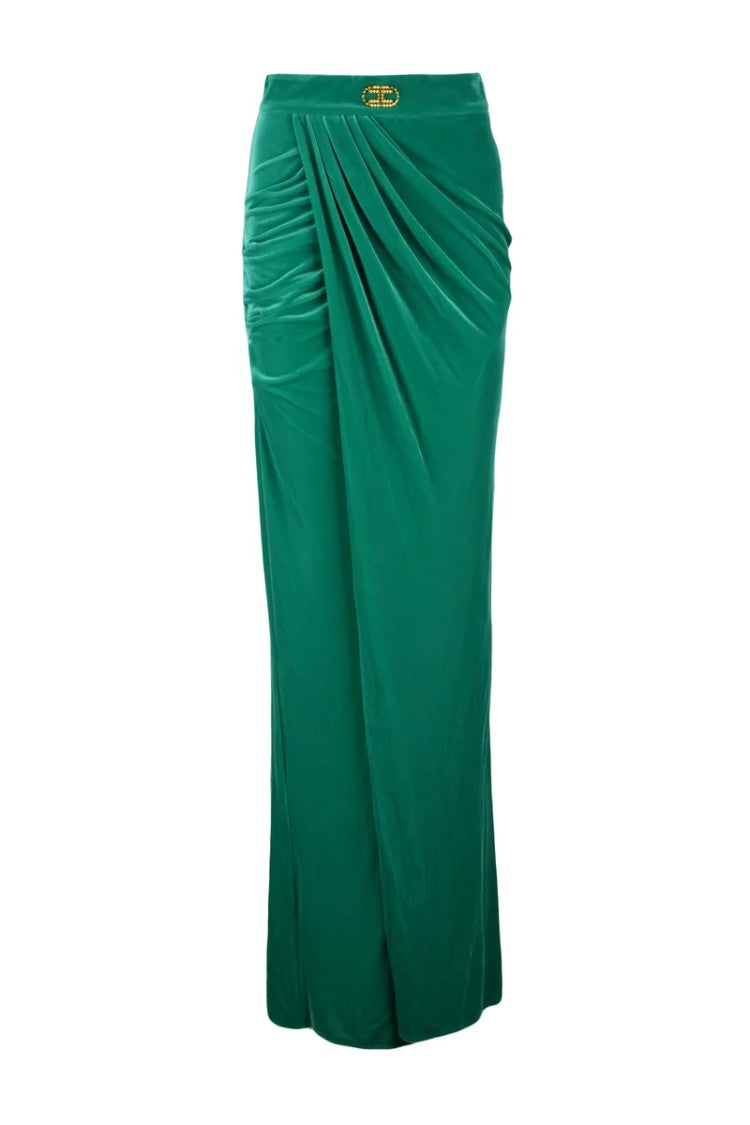 Elisabetta Franchi Long Velvet Skirt - Green