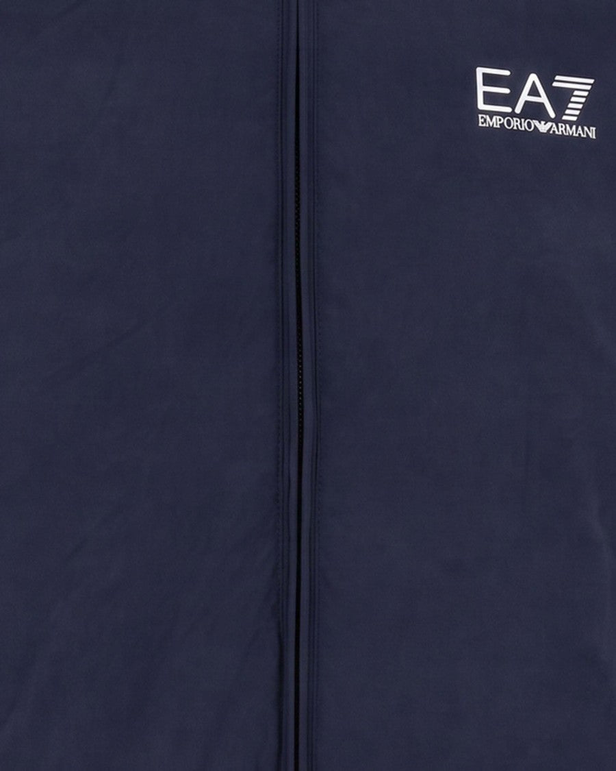 Ea7 Emporio Armani Blue Polyamide Double-Zip Stand Collar Sweatshirt