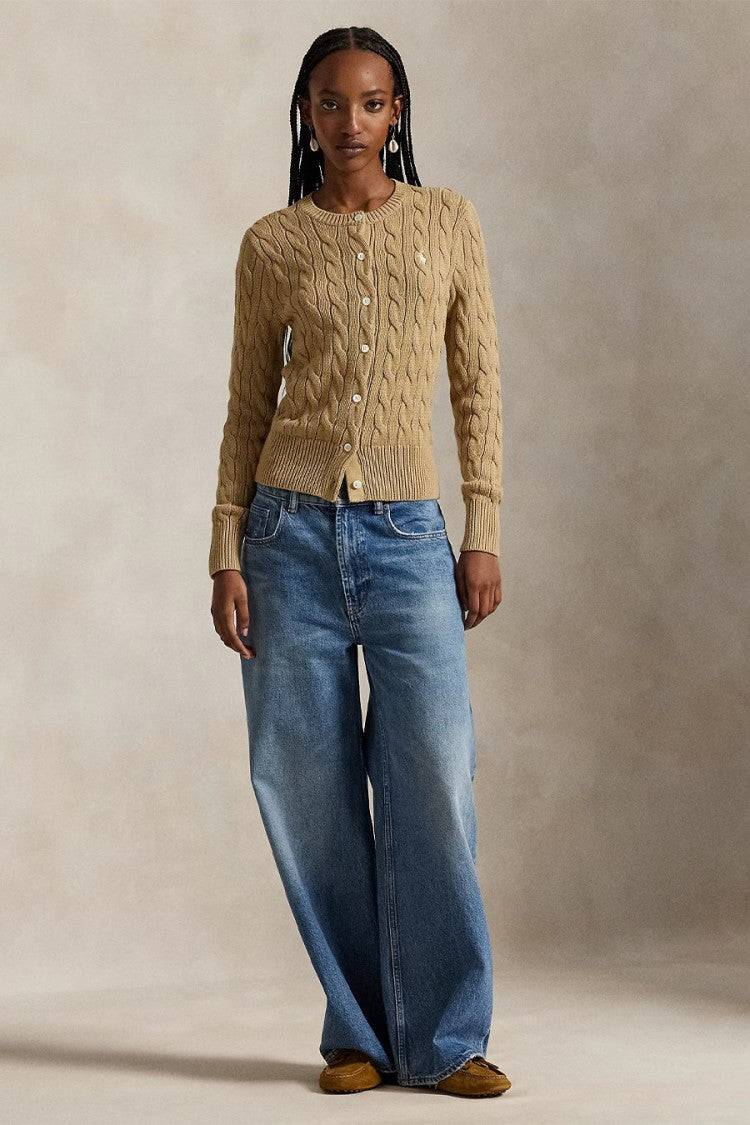 Polo Ralph Lauren Beige Cable-Knit Button-Front Cotton Cardigan