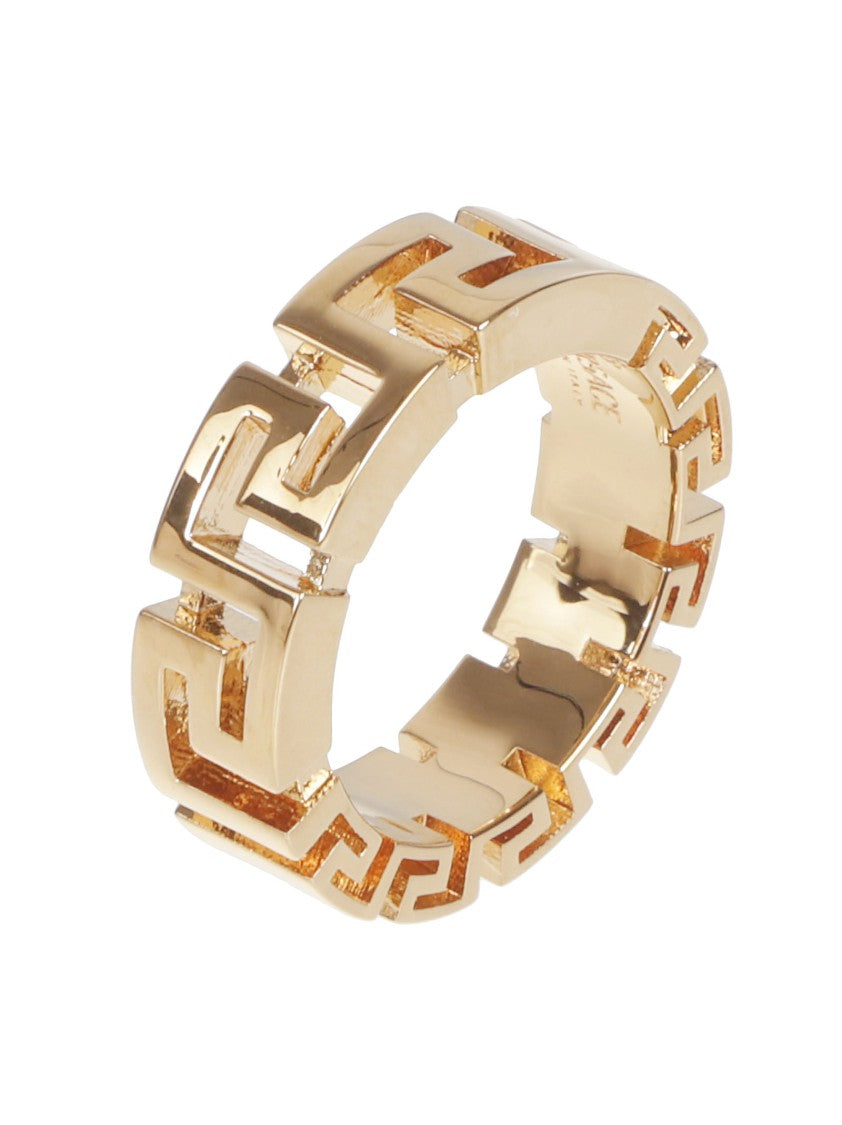 Versace Geometric Gold-Tone Brass Ring With All-Over Greek Key Motif