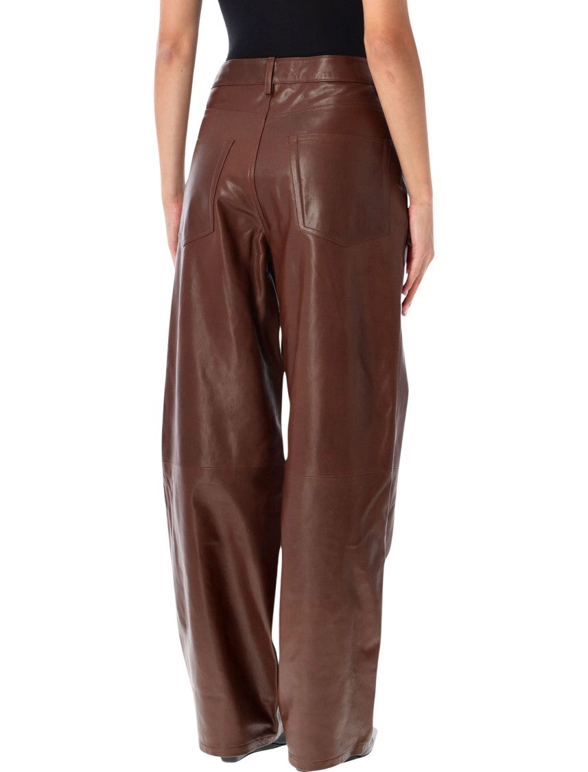 Róhe Wide Leg Leather Pants With Five-Pocket Design