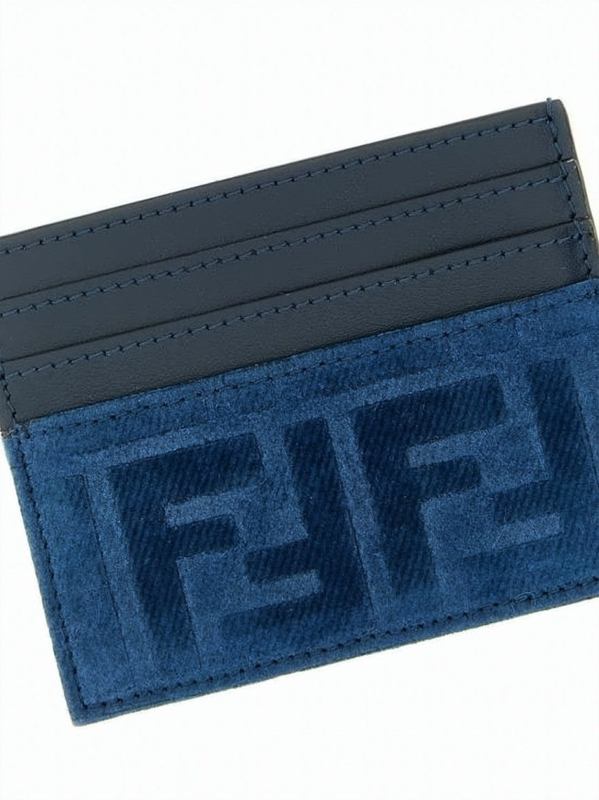 Fendi Blue Fabric Leather Patterned Cardholder