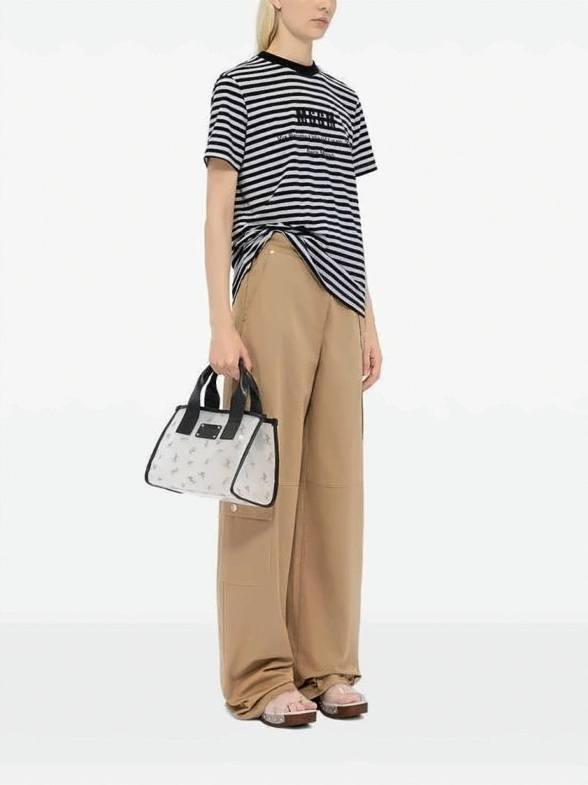 Msgm Horizontal Striped Short-Sleeve T-Shirt With Printed Logo