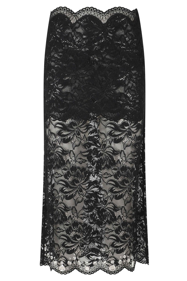 Rabanne Black Lace Studded Hem Polyamide-Blend Knee-Length Skirt