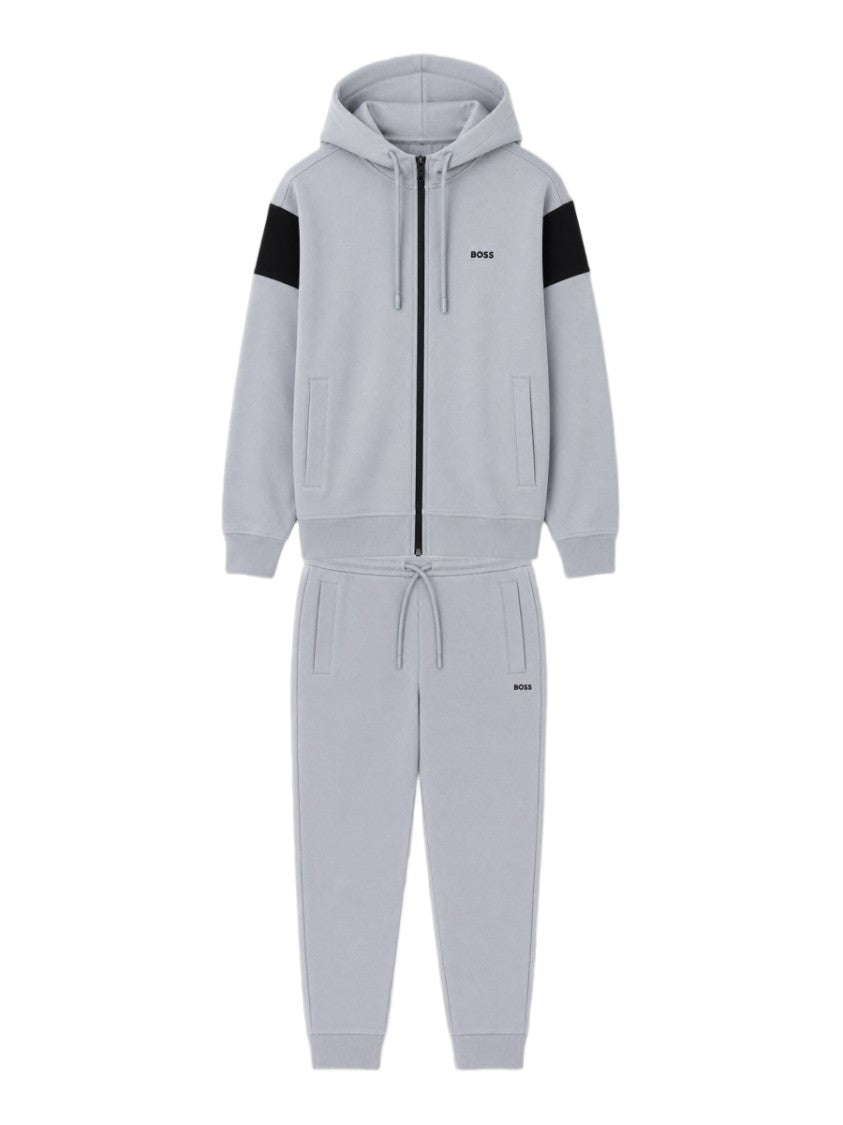 Boss Zip-Up Tracksuit Hooded Cotton-Blend Suit