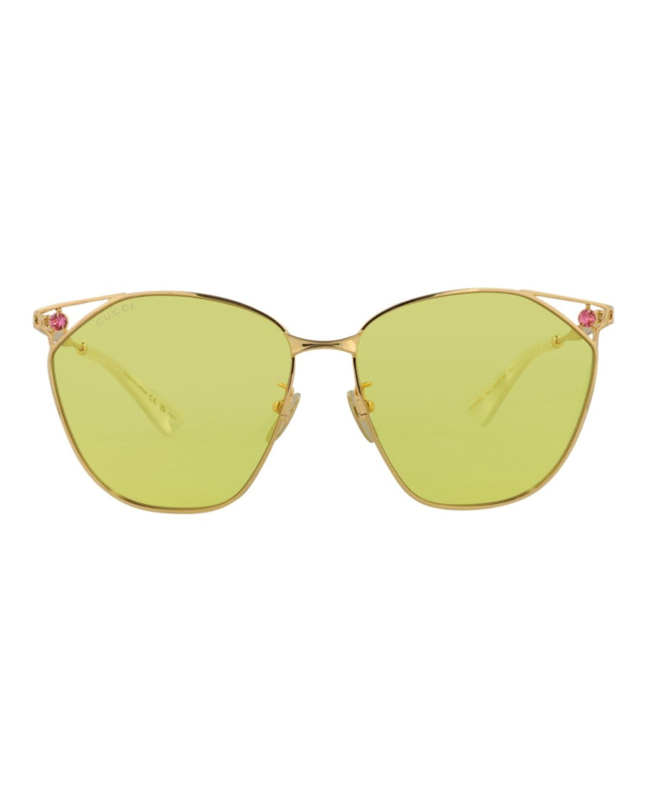 Gucci Cat Eye-Frame Metal Sunglasses With Pink Accents